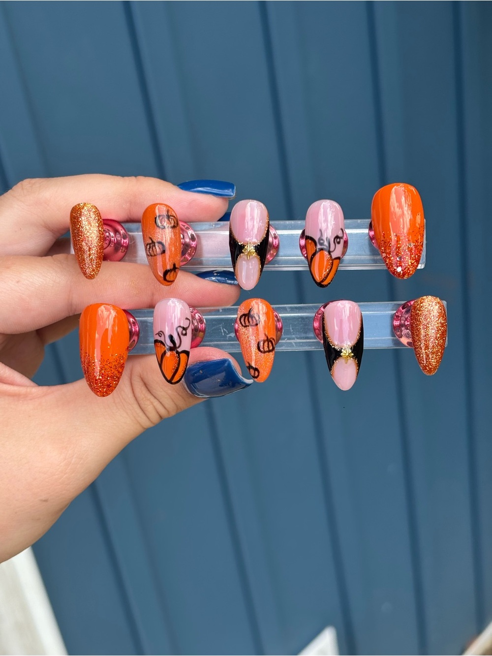 Handmade Pumpkin Fall Press-On Nails | Size Large (Almond Shape)